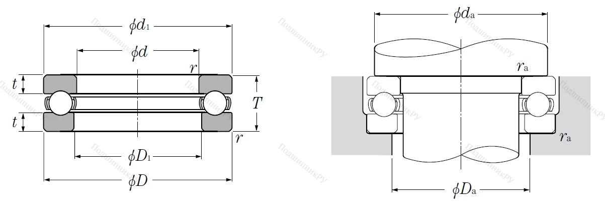 Упорный шариковый подшипник 51106