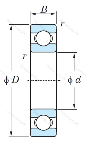 Однорядный шариковый подшипник 6822 от производителя  KOYO Однорядный шариковый подшипник 6822 от производителя  KOYO
