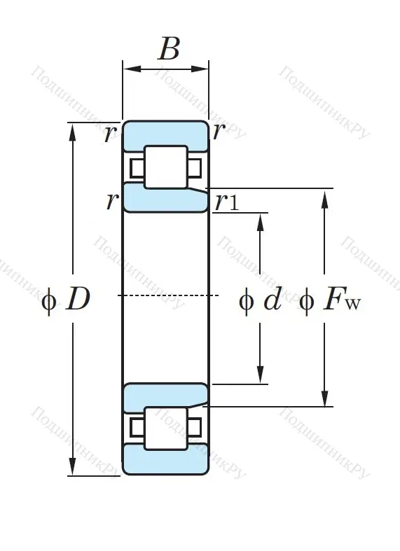 Роликовый цилиндрический подшипник NJ 308