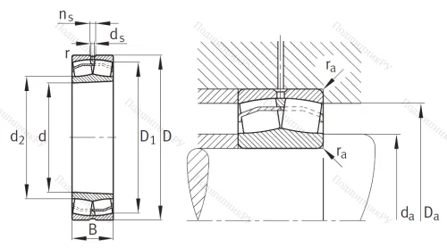 Сферический роликовый подшипник с конической посадкой на вал 22222 E 1 XL K от производителя  FAG