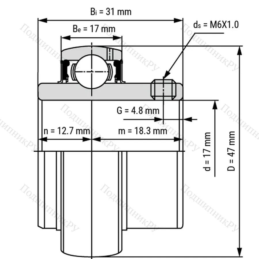 Радиальный шариковый подшипник UC 203 - Вал 17мм
