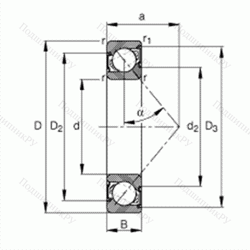 Подшипник шариковый радиально-упорный 7202-B-2RS-TVP от производителя  FAG Подшипник шариковый радиально-упорный 7202-B-2RS-TVP от производителя  FAG